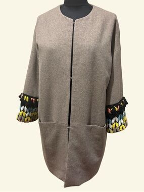 Anthropologie Villagalo Open-Front Pea Coat wool blended Embroidered Cuffs XL